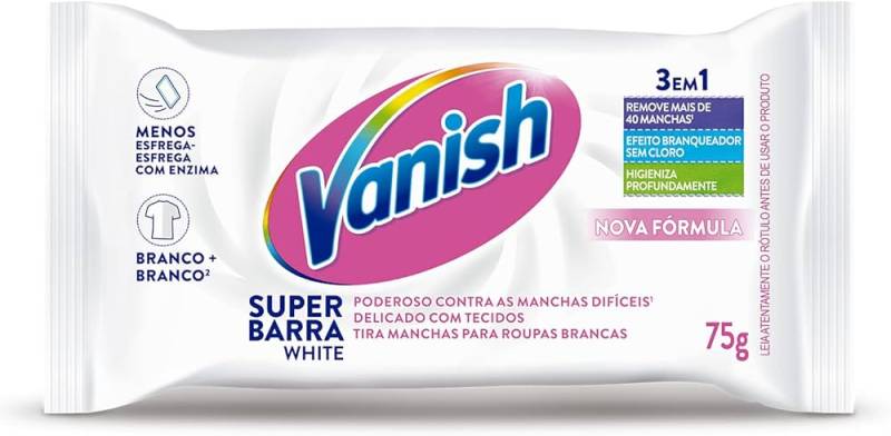 Sabão em Barra Vanish Tira Manchas White Roupas Brancas 75g