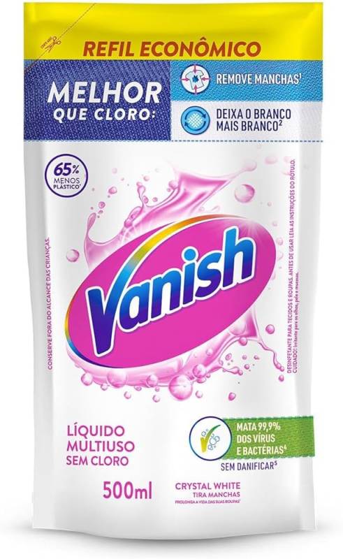 Tira Manchas Líquido Vanish Crystal White Roupas Brancas Refil 500ml