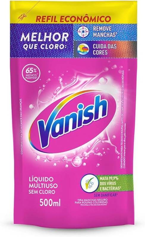 Tira Manchas Líquido Vanish Multiuso Roupas Coloridas Refil 500ml