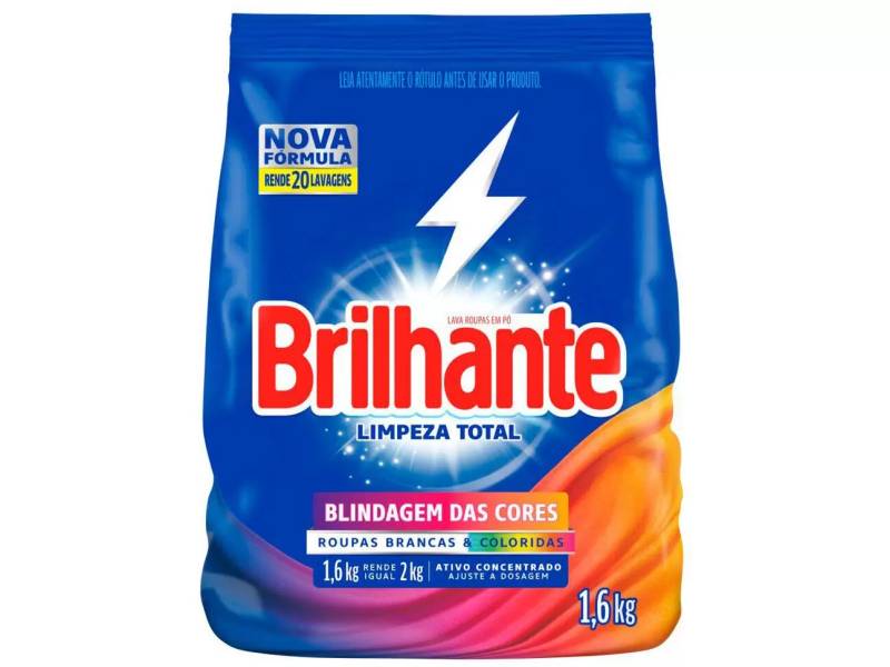 Lava Roupas Em Pó Brilhante Limpeza Total Blindagem das Cores 1,6kg